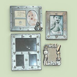 Set of 4 Metal Pewter Baby Photo Frames Nursery Decor Shower Gift Multi & Single